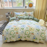 Xpoko Floral Printed Duvet Cover Set with Sheet Pillowcases No Filling Warm Cute Cartoon Bed Linen Full Queen Size Home Bedding Set