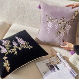 Xpoko Wisteria Pillow Cushion Cover Antique Atmosphere Sofa Decorative Cushion Black Retro Room Decor Bedside Pillow Waist Pillowcase