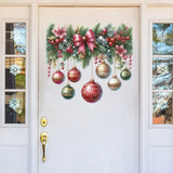 Xpoko Christmas Wreath Door Sticker Noel Hanging Ball Xmas Bow Ornaments Wall Stickers Merry Christmas Decor Happy New Year 2025