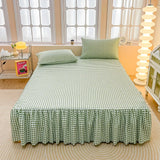 Xpoko Sage Green Buffalo Plaid Bed Skirt Elastic Bedskirt Dust Ruffle Green White Checkered Wrap Around Bed Skirts for Bedroom Decor