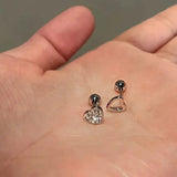 Xpoko LIZAKOSHT Punk Heart Zircon Earrings Irregular Hollow Ear Studs Minimalist Love Jewelry for Girls