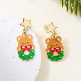 Xpoko Christmas Gifts New Trend Asymmetric Christmas Earrings for Women Cute Bear Santa Claus Christmas Tree Snowman Drop Earrings Girls Party Jewelry