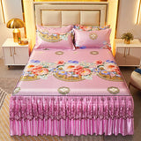 Xpoko European Luxury Bed Skirts Ice Silk Mat Skirt with Lace Macrame Queen Floral Sheet Bedspread Soft Bedding for Elegant Home Decor