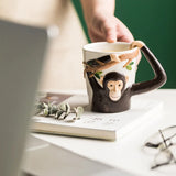 Xpoko Monkey Animal Shape Mug Mug Coffee Cup Children Cartoon Ceramic Mug Cute Pet Expression Mug Water Glass Milk Cup Mug Cool Cups