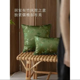 Xpoko Chinese style green bamboo leaf back cushion cover sofa wait pillowcase silk satin fabric wait pillow cover