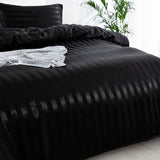 Xpoko 3 Pieces Satin Striped Duvet Cover Set, Luxury Silky Like Black Stripe Duvet Cover Bedding Set with Zipper Closure,Pillow Cases