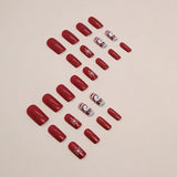 Xpoko 2024 Snowman Christmas Fake Nails Square Head Red Glossy Artificial Nail Patch Snowflake Pattern Press on Nail Tips for Girls