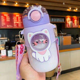 Xpoko Cute Dinosaur Water Bottle With Straw for Kids Adult Summer Large Capacity Sports Girls Boys Sippy Cup Random 3D Sticker Kettle