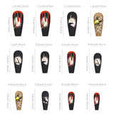 Xpoko 24pcs Long Ballet Coffin Gradient Black False Nails Halloween 3D Spider Crow Design Fake Nails Wearable Full Cover Press on Nail