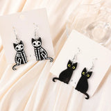 Xpoko 1Pair Fashion Halloween Creative Acrylic Skull Black Cat Dangle Earrings For Women Birthday Festival Gift Lovely Jewelry