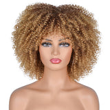 Xpoko Short Hair Afro Kinky Curly Wigs With Bangs For Black Women Cosplay Lolita Synthetic Natural Blonde Wig White Red Pink Blue Wig