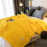 Xpoko Striped Yellow Solid Blanket Flannel Soft Adults Bed Cover Winter Warm Stitch Fluffy Bed Linen Bedspread for Sofa Bedroom Decor