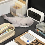 Xpoko Cute Plush Shark Pencil Case Student Stationery School Supplies Kawaii Doll Back To School Storage Bag Pen Bag Stationery