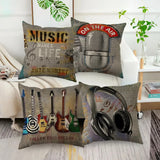 Xpoko Music Style Throw Pillow Cover Guitar Microphone Headphone Theme Decorative Square Linen Cushion Cover 18X18 Inch One Sides