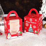 Xpoko 4Pcs Red Marry Christmas Gift Packaging Kraft Candy Box with Handle Santa Claus Cake Kids Holiday Happy New Year Party Favors