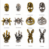 Xpoko Alloy Skull Nail Charms Retro Halloween Decals Ornaments 3D Ghost Silver Classic Jewelry Nails Art Design Manicure Accessories