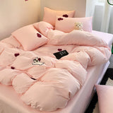 Xpoko Ins Pink Stripe Bedding Set Towel Embroidery Duvet Cover Set Queen Twin Full Size Bed Flat Sheet Quilt Cover Pillowcases Kawaii