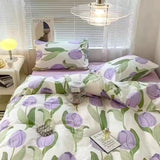 Xpoko Romantic Cherry Heart Duvet Cover Set Flat Sheet Pillowcases Fashion New Twin Full Floral Summer Spring Bedding Set