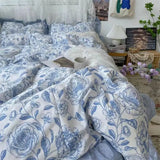 Xpoko Floral Blue Bedding Set No Filler Ins Style Duvet Cover Pillowcase Flat Sheet Single Twin Queen Size Boys Girls Bed Linens