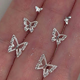 Xpoko Lizakosht Mini Butterfly Stud Earrings Silver Rhinestone for Women and Girls Fashion Jewelry