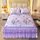 Xpoko European Luxury Bed Skirts Ice Silk Mat Skirt with Lace Macrame Queen Floral Sheet Bedspread Soft Bedding for Elegant Home Decor