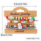 Xpoko 4 Pcs/Set Christmas Colorful Beads Bracelets for Women Handmade Snowman Santa Claus Elk Pendant Bracelet New Year Jewelry Gifts