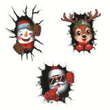 Xpoko Christmas Wall Stickers 3D Crack Santa Claus Snowman Elk Window Glass Electrostatic Stickers Merry Christmas Happy New Year 2025