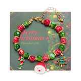 Xpoko Christmas Gifts Christmas Drip Oil Santa Claus Beaded Bracelets for Women Handmade Crystal Beads Christmas Tree Sock Charm Bracelet Jewelry Gift