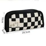 Xpoko Kawaii Checkerboard Pencil Case Large Capacity Canvas Pen Bag Fashion Stationery Box Back to Schoolfor Girls School Supplies