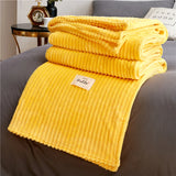 Xpoko Striped Yellow Solid Blanket Flannel Soft Adults Bed Cover Winter Warm Stitch Fluffy Bed Linen Bedspread for Sofa Bedroom Decor