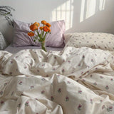 Xpoko Ins Retro Flower Bedding Set Flat Bed Sheet Pillowcase Twin Full Queen Size Bed Linen Women Girls Caramel Floral Duvet Cover Set