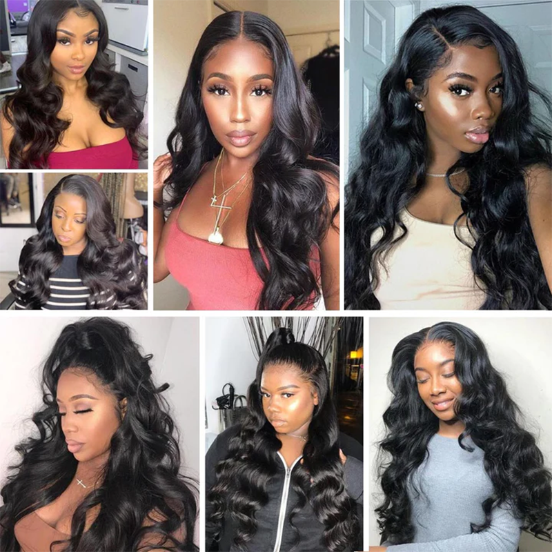 Xpoko Black Body Wave Wig Synthetic Hair Lace Wigs For Women Glueless Natural Hairline With Baby Hair Heat Resistant  Party Cosplay