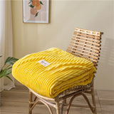 Xpoko Striped Yellow Solid Blanket Flannel Soft Adults Bed Cover Winter Warm Stitch Fluffy Bed Linen Bedspread for Sofa Bedroom Decor