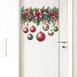 Xpoko Christmas Wreath Door Sticker Noel Hanging Ball Xmas Bow Ornaments Wall Stickers Merry Christmas Decor Happy New Year 2025