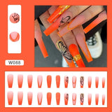 Xpoko 24Pcs Long Ballet Shiny Orange False Nails with Sequins Gradient Stripe Design Press on Nails Art Wearable Coffin Fake Nail Tips