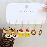 Xpoko Christmas Gifts 3 Pairs Cute Santa Claus Snowman Elk Combination Earrings for Women Enamel Cartoon Christmas Earrings Xmas New Year Jewelry Gift