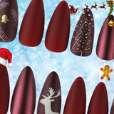 24PCS 3D Christmas False Nail Tips Christmas Snow Elk Tree Fake Nails Reusable Stick on Nails Press on Full Cover DIY Manicure