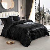 Xpoko 3 Pieces Satin Striped Duvet Cover Set, Luxury Silky Like Black Stripe Duvet Cover Bedding Set with Zipper Closure,Pillow Cases