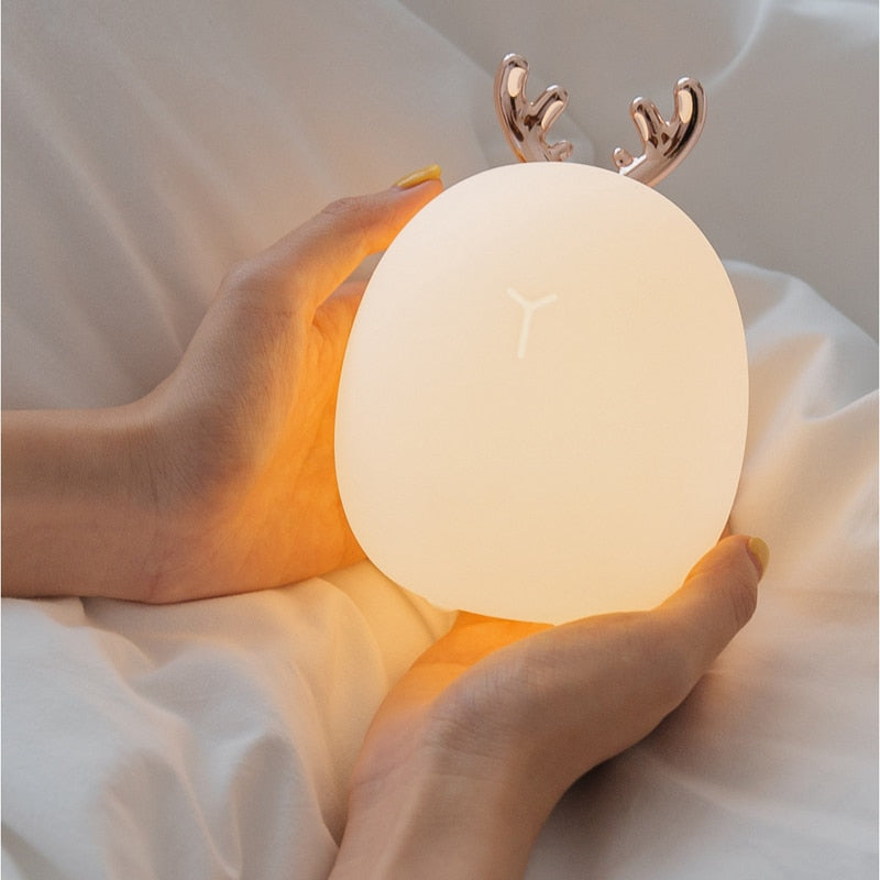 Xpoko Deer Rabbit LED Night Light Soft Silicone Dimmable Night Light USB Rechargeable For Kids Baby Gift Bedside Bedroom Night Lamp
