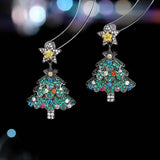 Xpoko Christmas Gifts Sweet Pink Christmas Tree Earrings For Women Sparkling Full Rhinestone Crystal Xmas Tree Dangle Earring New Year Party Jewelry