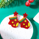 Xpoko Christmas Gifts Classic Green Christmas Tree Acrylic Printed Earrings for Women Cartoon Pattern Red Star Gloves Drop Earring Xmas Jewelry Gifts