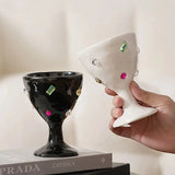 Xpoko Nordic Ceramic Gem Cocktail Cup Living Room Kitchen Glass Diamond High Foot Blending Drink Cup Craft Home Decoration Accessories