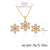 Xpoko Christmas Gifts Christmas Full Rhinestone Snowflake Stud Earrings for Women Girls Exquisite Pendant Necklace Fashion Wedding Party Jewelry Set