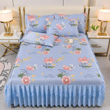 Xpoko European Luxury Bed Skirts Ice Silk Mat Skirt with Lace Macrame Queen Floral Sheet Bedspread Soft Bedding for Elegant Home Decor