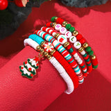 Xpoko Christmas Gifts Christmas Crystal Polymer Clay Beaded Bracelets for Women Handmade Rice Bead Xmas Tree Santa Claus Pendant Bracelet Jewelry Gift