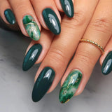 Xpoko 24Pcs Blackish Green False Nails with Almond Head Design Long Stiletto Fake Nail Wearable Oval Full Cover Press on Nail Tips