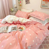 Xpoko Ins Princess Pink Heart Duvet Cover Set Pillowcase Bed Sheet Kids Girls Bedding Set Queen Twin Cute Kawaii Quilt Cover No Filler