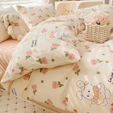 Xpoko Ins Retro Flower Bedding Set Flat Bed Sheet Pillowcase Twin Full Queen Size Bed Linen Women Girls Caramel Floral Duvet Cover Set