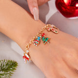 Xpoko Christmas Gifts Cute Christmas Series Santa Claus Tree Elk Pendant Bracelets for Women Handmade OT Chain Thanksgiving Xmas Party Jewelry Gifts