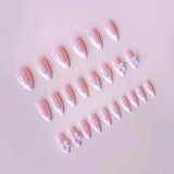 Xpoko 24pcs Medium Almond White French & Bow Knot Stud Fake Nails ABS Full Cover Shiny Fake Nails For Women Party Dance And Daily Wear